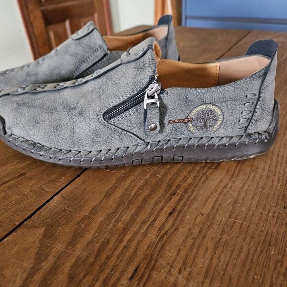 Men’s Grey Leather Driving Loafers Size 8.5 Casual Slip-On Moccasins Handmade - Picture 1 of 9